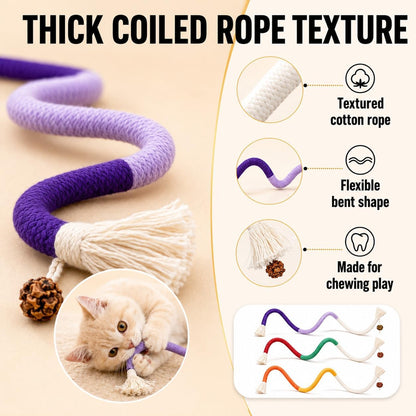 Cat Chew Long Rope Toys(27.5 Inch) 3PCS Refillable Catnip and Silvervine, Interactive Toy for Indoor Cats & Kittens, Safe Dental Chew Toys for Teeth Cleaning & Stress Relief