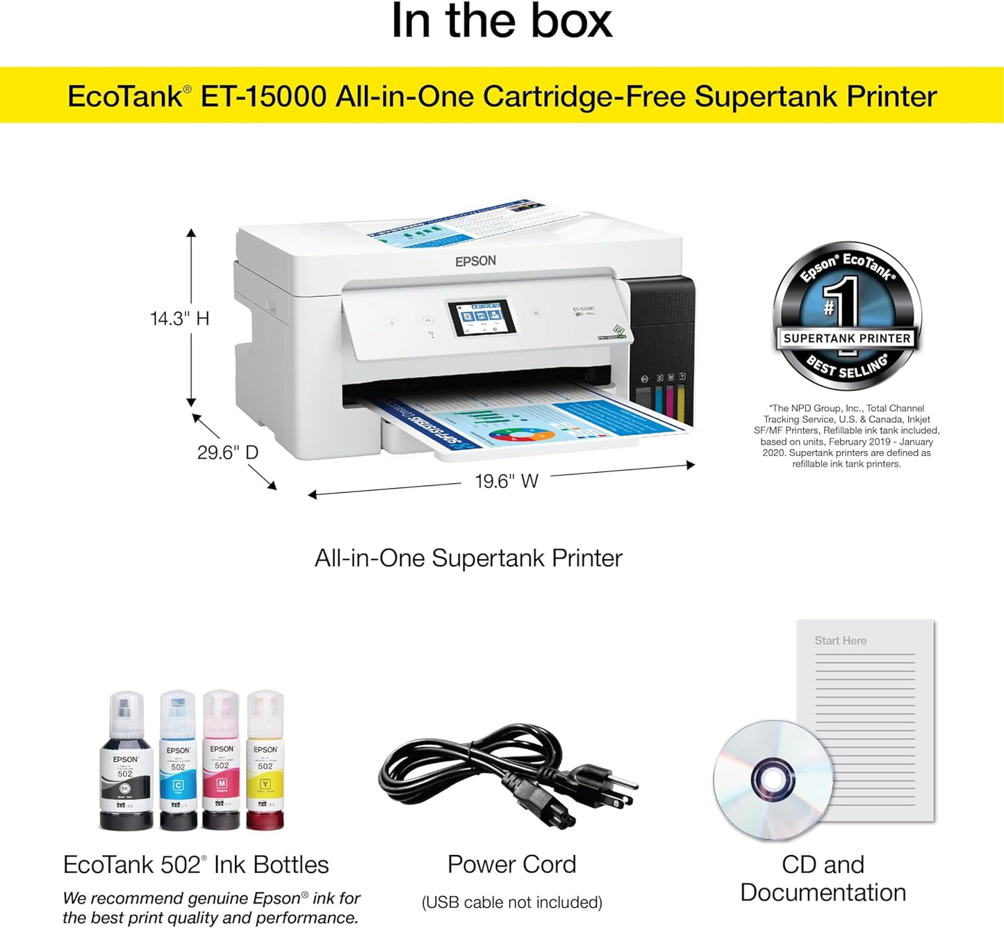 Epson EcoTank ET-15000 Wireless Color All-in-One Supertank Printer with Scanner, Copier, Fax, Ethernet and Printing up to 13 x 19 Inches