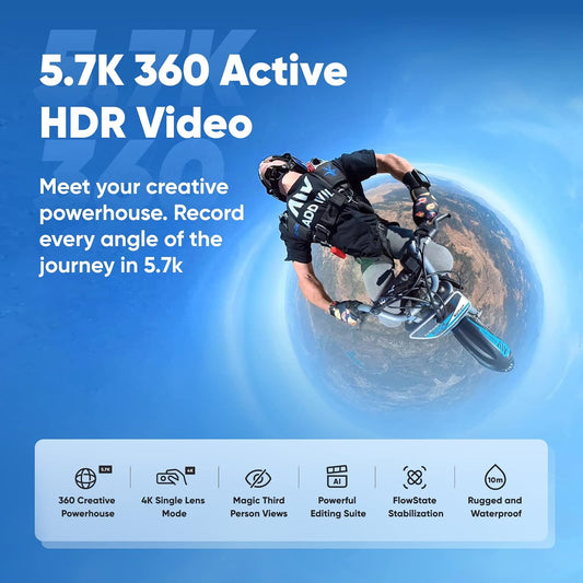 Insta360 X3 Motorcycle Kit (New Version) - Waterproof 360 Action Camera with 1/2" 48MP Sensors, 5.7K 360 Active HDR Video, 72MP 360 Photo, 4K Single-Lens, 60fps Me Mode, Stabilization - PuriLite