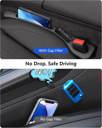 Car Seat Gap Filler, 2 Pack No-Drop Seat Side Gap Seam Filler Organizer Universal Fit Fill the Gap Between Seat & Console, Perfect for Car, SUV, Truck Black