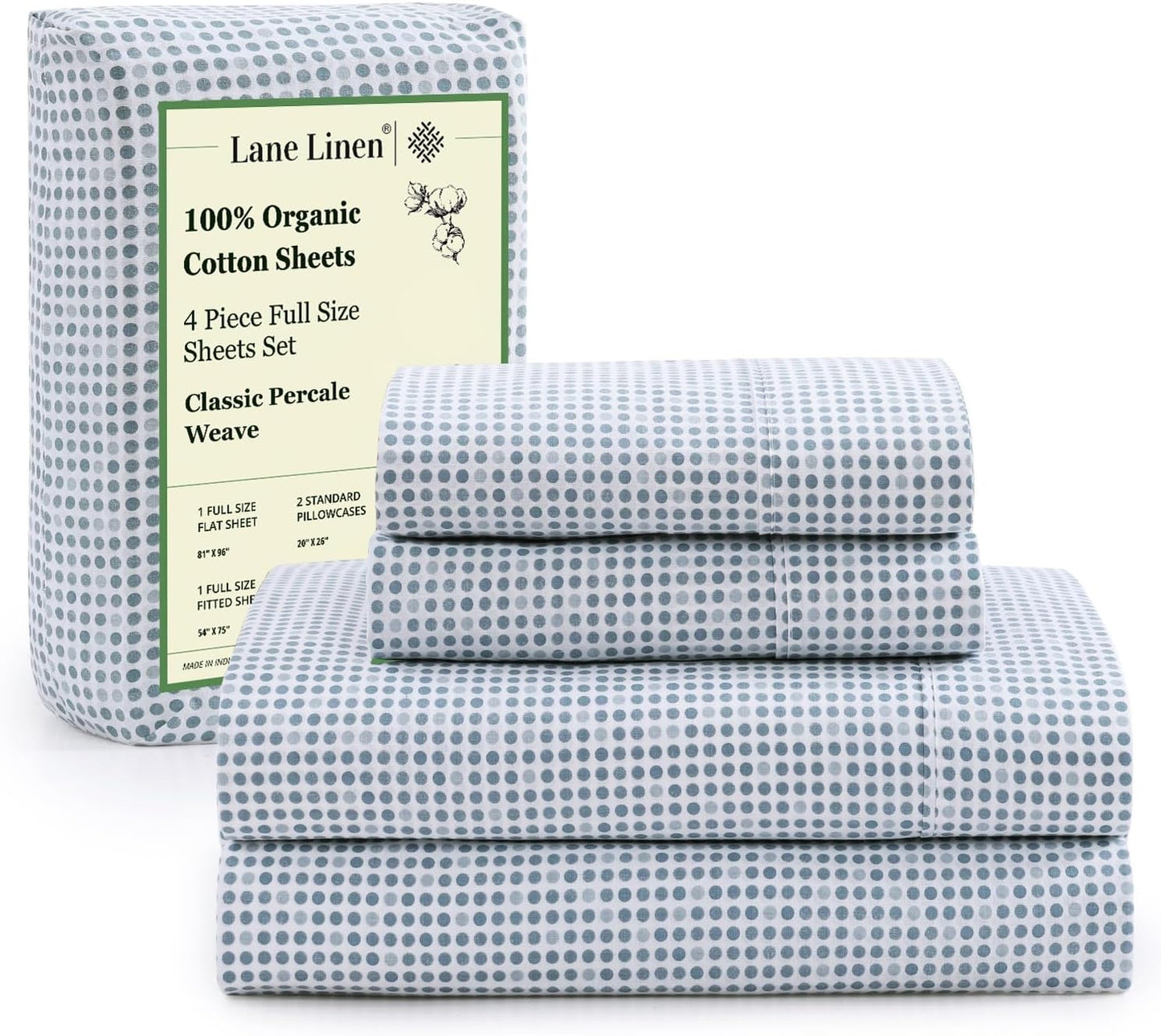 Lane Linen 100% Organic Cotton Queen Sheet Set, 4-Piece Percale Bed Sheets for Queen Bed - Soft, Breathable, Hypoallergenic, Deep Pocket Fits Mattress Up to 15" Deep, Hotel Quality Sheets - White