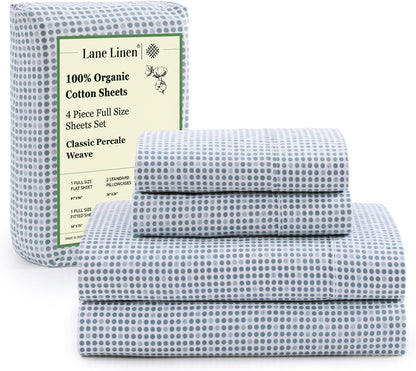 Lane Linen 100% Organic Cotton Queen Sheet Set, 4-Piece Percale Bed Sheets for Queen Bed - Soft, Breathable, Hypoallergenic, Deep Pocket Fits Mattress Up to 15" Deep, Hotel Quality Sheets - White