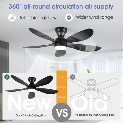 Modern Ceiling Fans with Lights Remote/APP Control, 29" Flush Mount Ceiling Fans with 3 CCT Dimmable Lights, Low Profile Ceiling Fans with 5 Propeller Blades LED Lights for Kids Room Bedroom, Brown - PuriLite