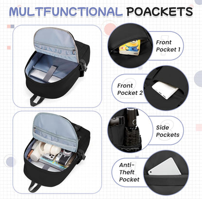 School Backpack for Women Men College High School Bags for Boys Girls Casual Daypack Laptop Backpack Waterproof Black Bookbag Travel Rucksack