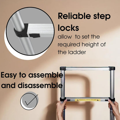 Collapsible Extension Ladder 9 ft – Compact, Lightweight & Durable for Home & Work - Portable Climbing Ladders 2.7 m - Multi-Purpose 8 Step Ladders - Foldable, Heavy Duty, Certified