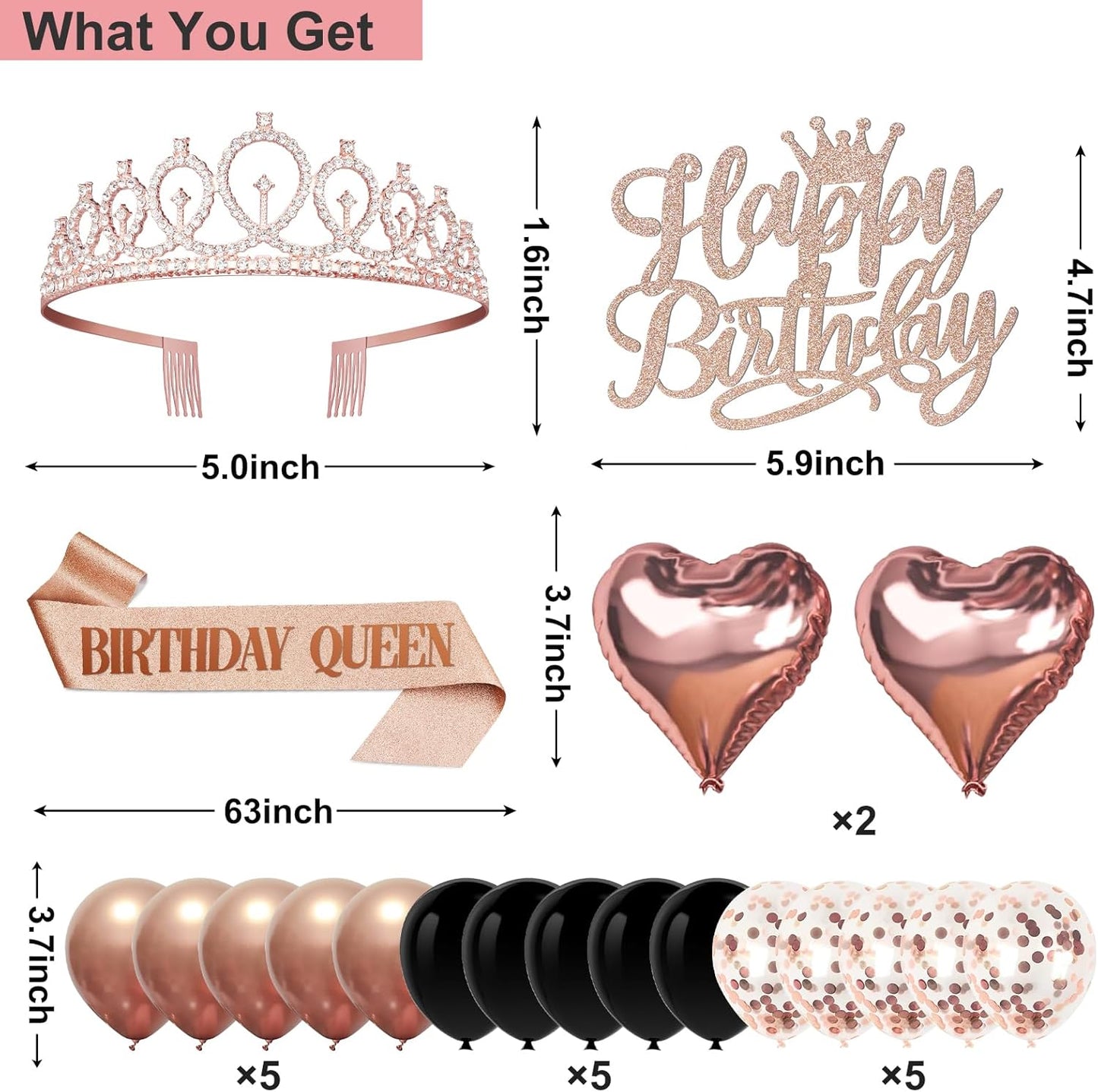 40th Birthday Decorations for Women,32pcs 40th Birthday Party Decorations,Including Backdrop, Crown,Sash,banner, Hanging Swirl,Cake Topper,balloons,Paper Fans,Anniversary Card and paper fans