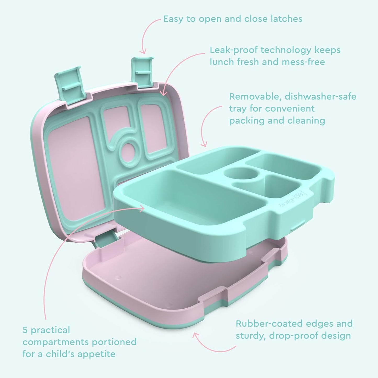Bentgo Kids Prints Leak-Proof, 5-Compartment Bento-Style Kids Lunch Box - Ideal Portion Sizes for Ages 3-7, Durable, Drop-Proof, Dishwasher Safe, & Made with BPA-Free Materials (Green Rainbow)
