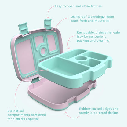 Bentgo Kids Prints Leak-Proof, 5-Compartment Bento-Style Kids Lunch Box - Ideal Portion Sizes for Ages 3-7, Durable, Drop-Proof, Dishwasher Safe, & Made with BPA-Free Materials (Green Rainbow)