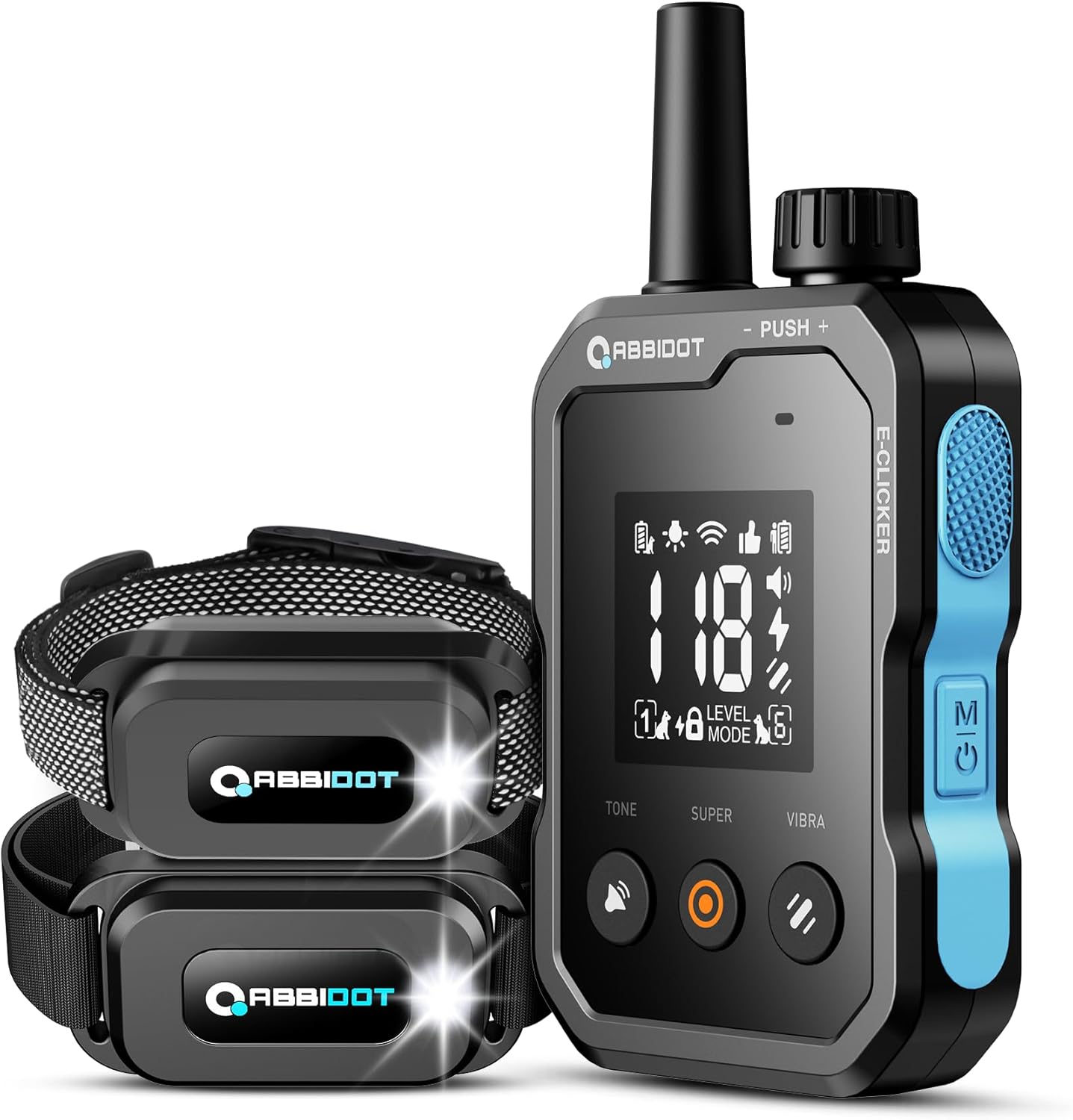 ABBIDOT Shock Collar - 4500ft Range Dog Training Collar with Remote, Super Mode, E-Clicker, Night Light, Safety Lock, Waterproof & Rechargeable E Collar for Small Medium Large Dogs (Black, 2 Collars)