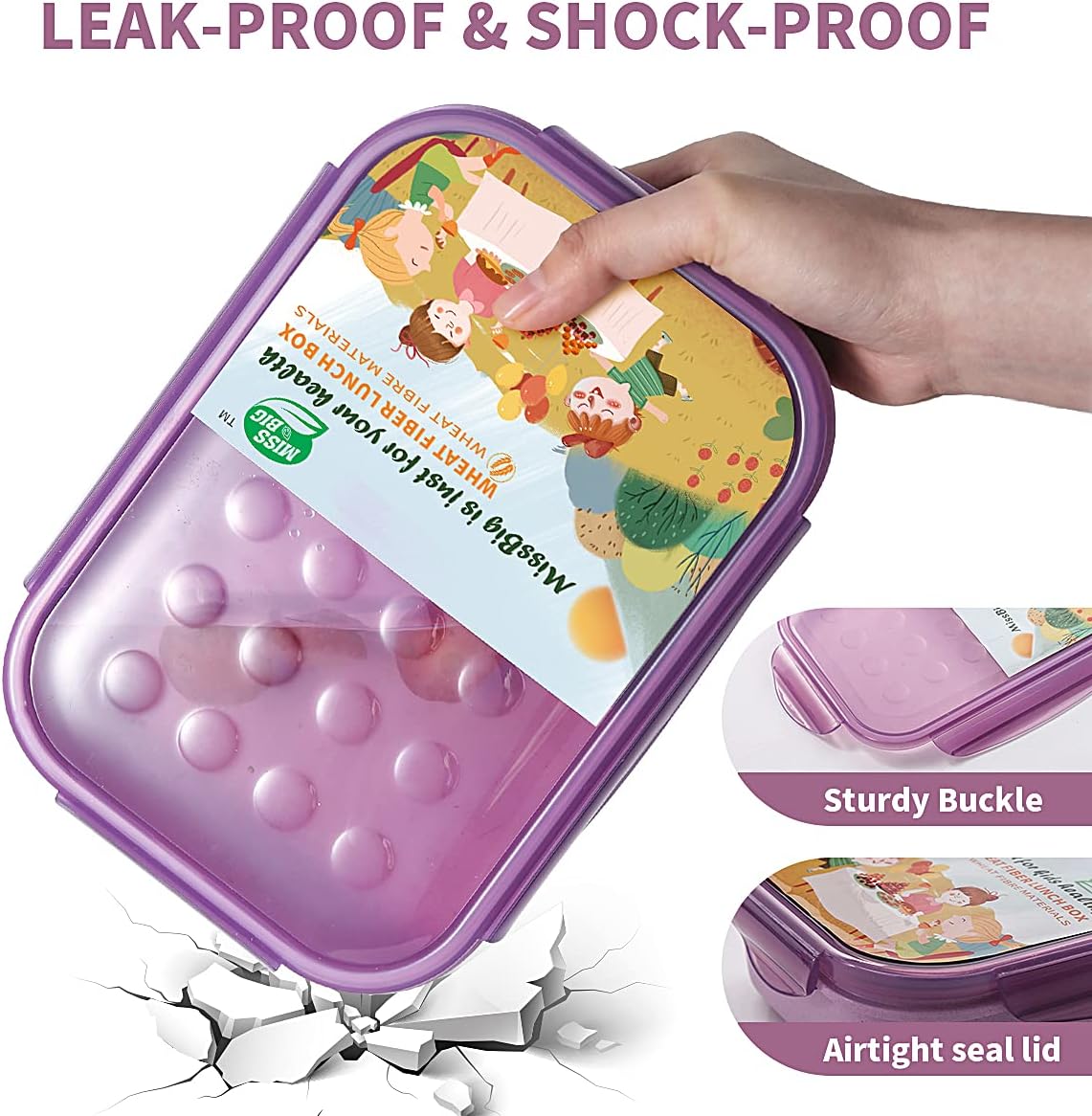 MISS BIG® Bento Box,Lunch Box Adult,Ideal Leak Proof Lunch Containers,Mom's Choice Lunch Box for Kids,No BPAs and No Chemical Dyes,Microwave and Dishwasher Safe Lunch Container (1900ml White)