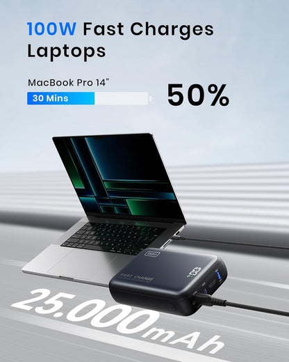 INIU Power Bank, Smallest 25000mAh 100W Laptop Portable Charger, PD QC Fast Charge MacBook, Dell XPS, Tablet, Steam Deck, iPhone/15/14/13 /Pro, Samsung S22, etc.