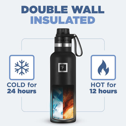 Camping & Hiking Hydration Canteens - 24oz 3 Lids (Narrow Straw/Spout Lid) Leak Proof Vacuum Insulated Stainless Steel - Hot & Cold Double Walled Sports Water Bottle