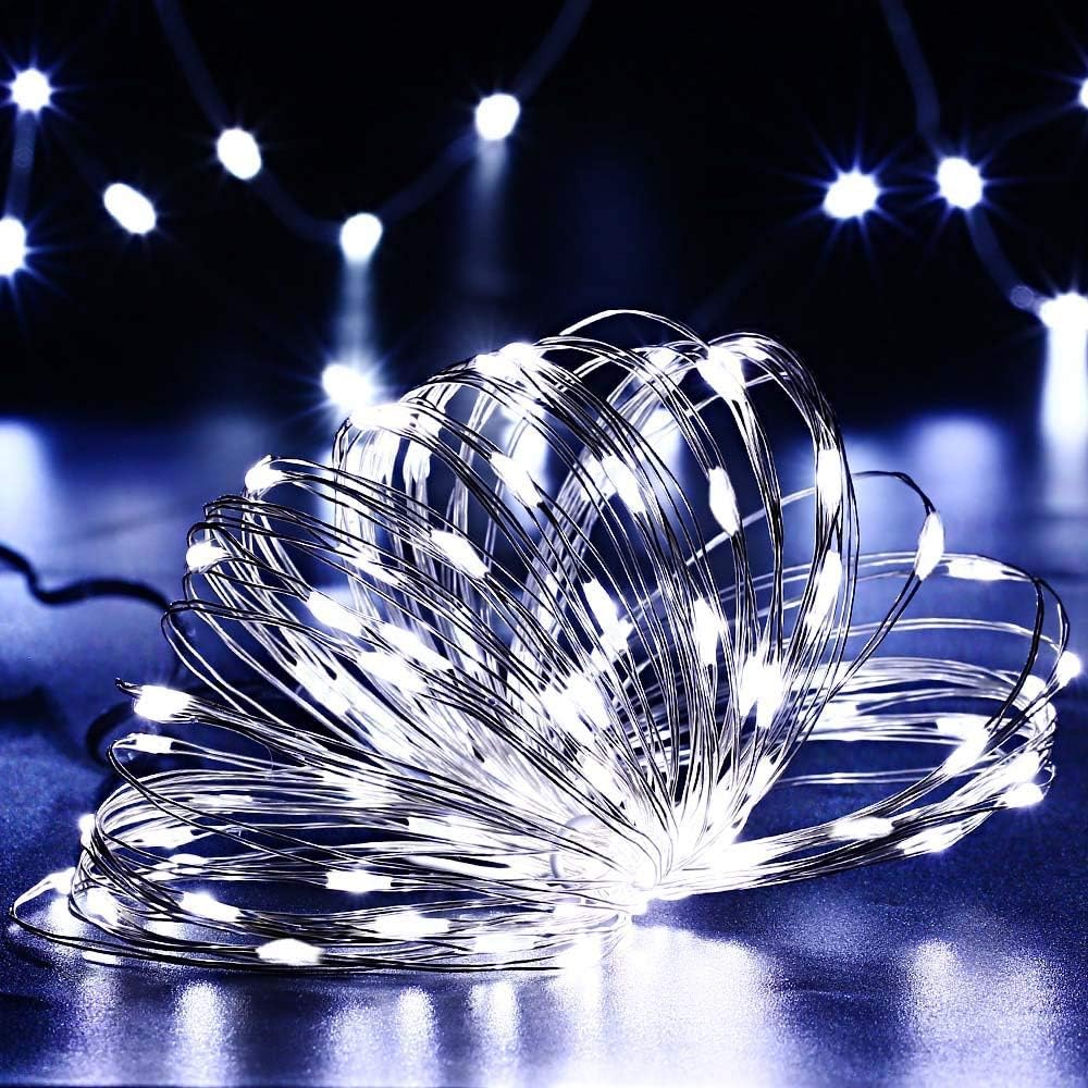 Solar String Lights, 2 Pack Total 110Ft 300 LED Solar Fairy Lights, 8 Modes Waterproof Copper Wire Solar Powered Outdoor Lights for Patio Tree Garden Yard Weeding Party Outdoor Decorations (White)