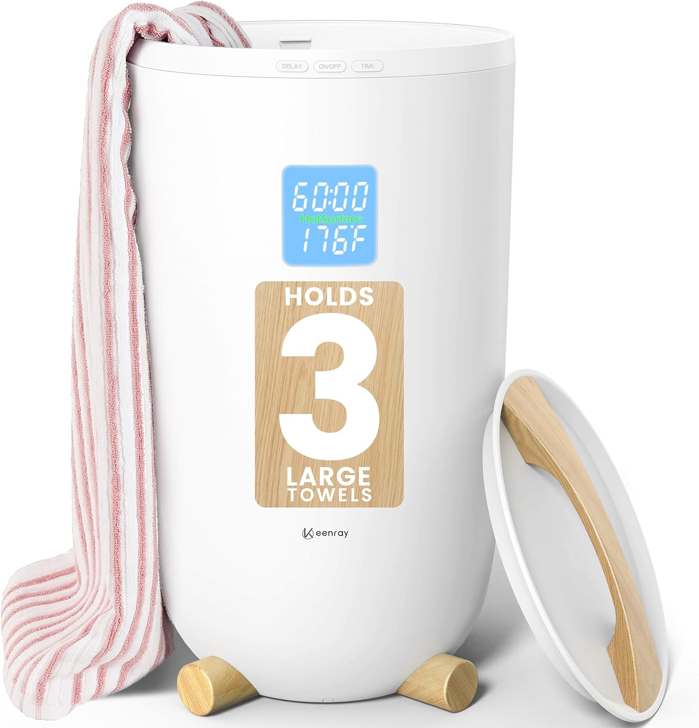 Keenray Towel Warmer Bucket, Large Towel Warmer for Bathroom with Timer, LED Display, Up to 24 Hours Delay Timer, Child Safety Lock, Towel Heater Fits Towels, Robes, Blankets, PJ's