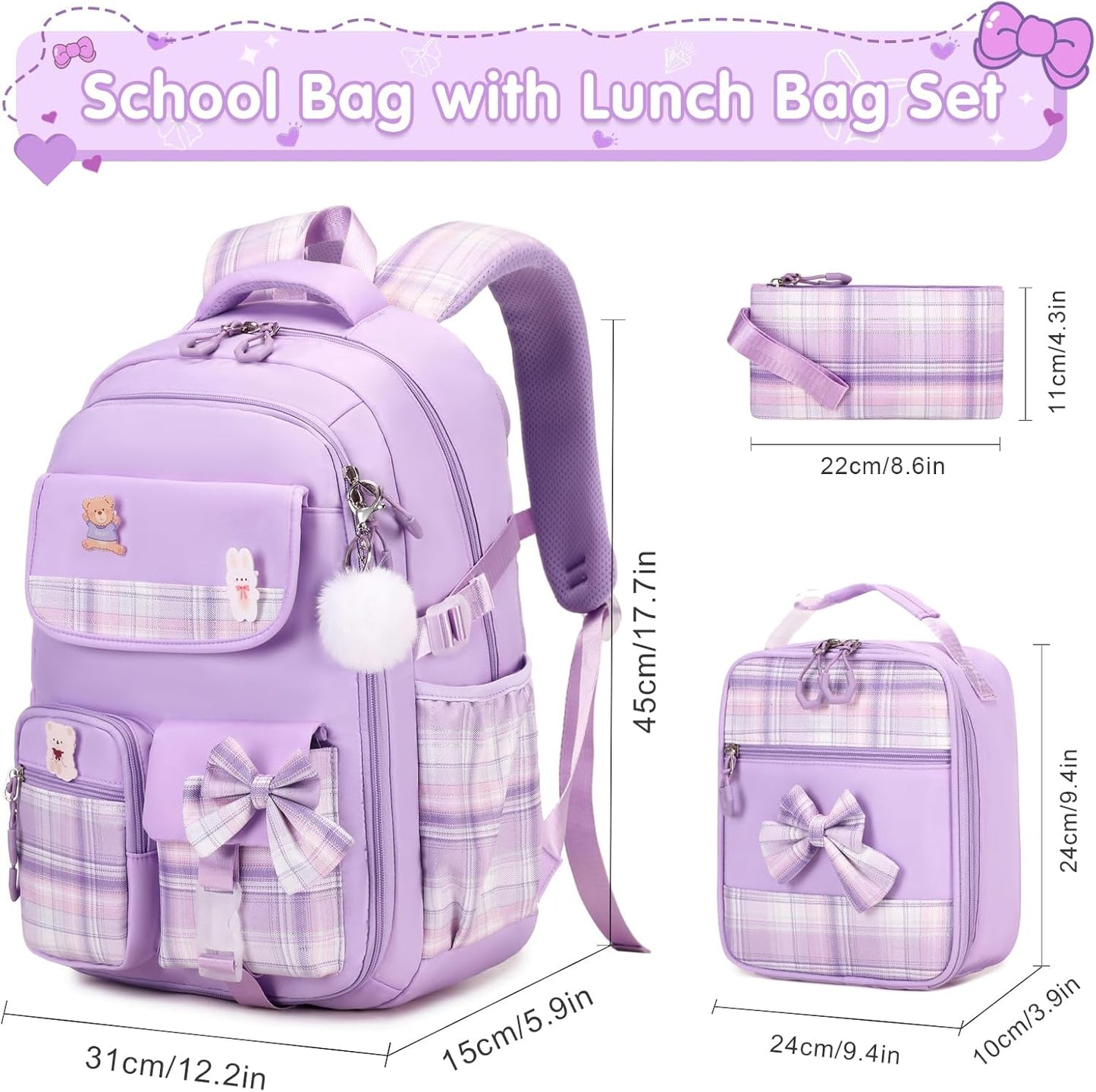 ACESAK Girls Backpack - 3PCS Backpack for Girls Cute School Backpacks for Girls Kindergarten