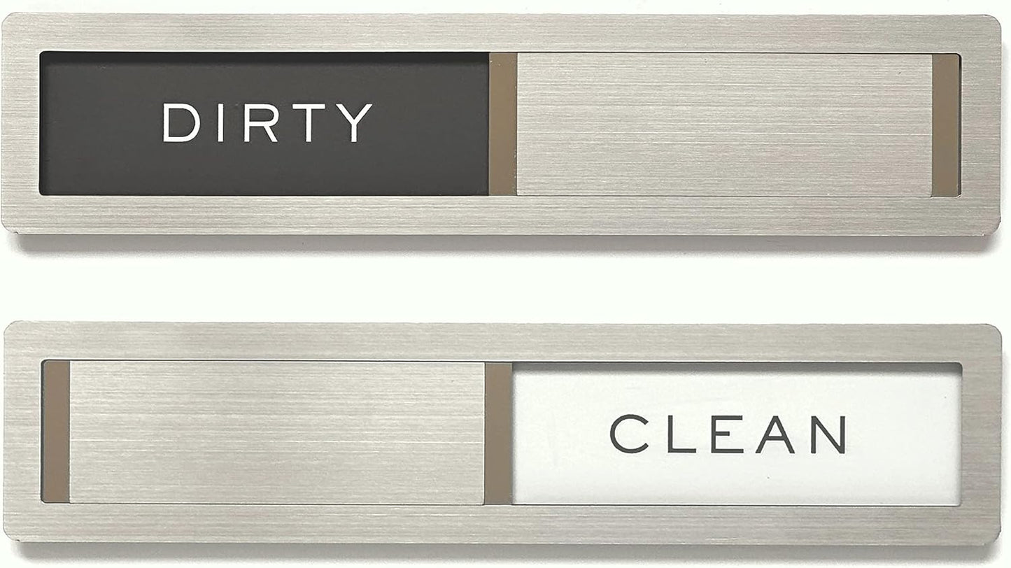 Stainless Steel Clean/Dirty Dishwasher Magnet Sign with Strong Non-Scratch Magnets and Adhesive Tape, 7 x 1.5 Inches - PuriLite