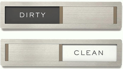 Stainless Steel Clean/Dirty Dishwasher Magnet Sign with Strong Non-Scratch Magnets and Adhesive Tape, 7 x 1.5 Inches - PuriLite