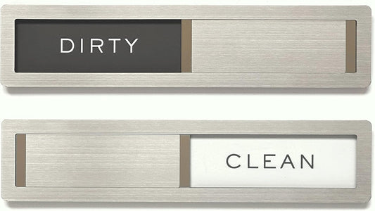 Stainless Steel Clean/Dirty Dishwasher Magnet Sign with Strong Non-Scratch Magnets and Adhesive Tape, 7 x 1.5 Inches - PuriLite