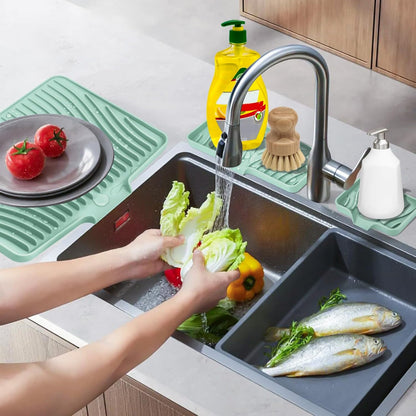 TIKNIK Silicone Dish Drying Mat for Kitchen Counter, Dish Drying Pad, Non-Slip Drain Pad with Built-in Drain, Heat Resistant Stone Drying Mat(40 L x 33 W cm, Grey)