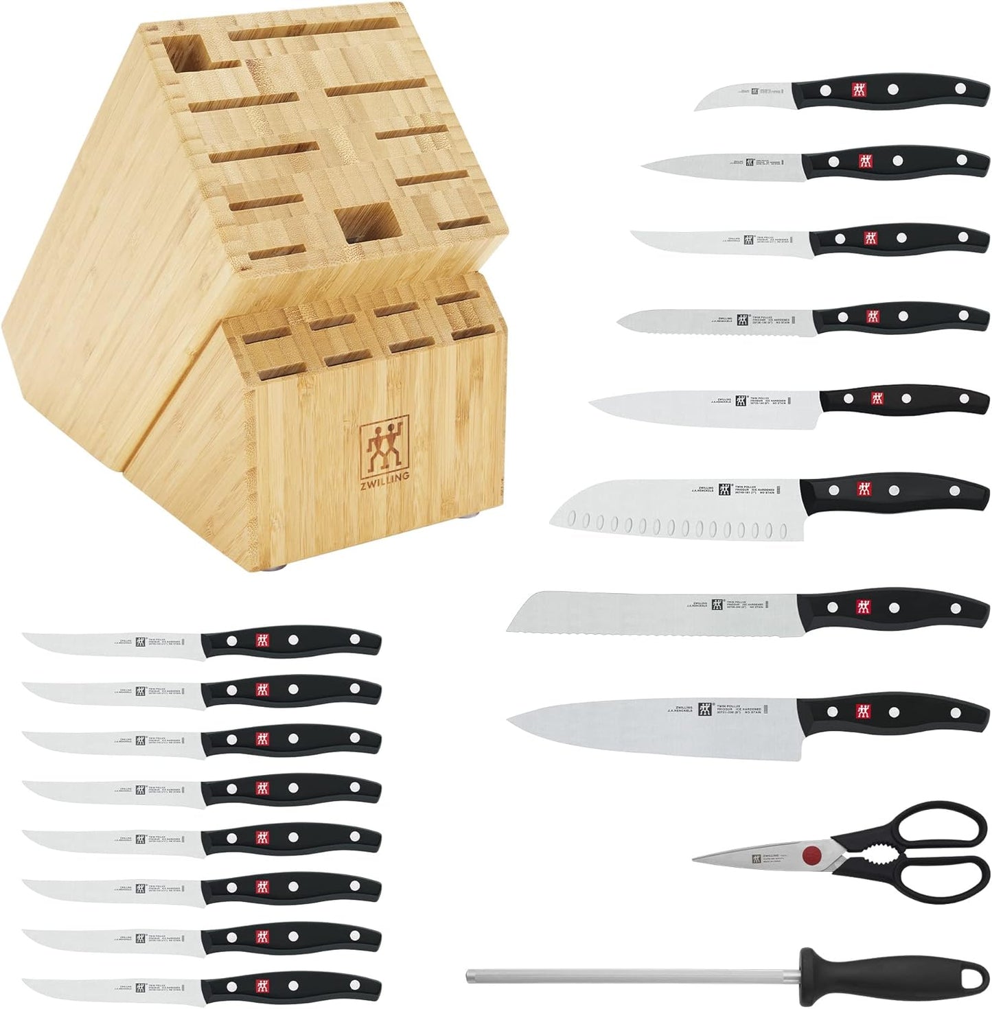 ZWILLING Twin Signature 19-pc Kitchen Knife Set with Block, Chef Knife, Professional Chef Knife Set, German Knife Set Light Brown