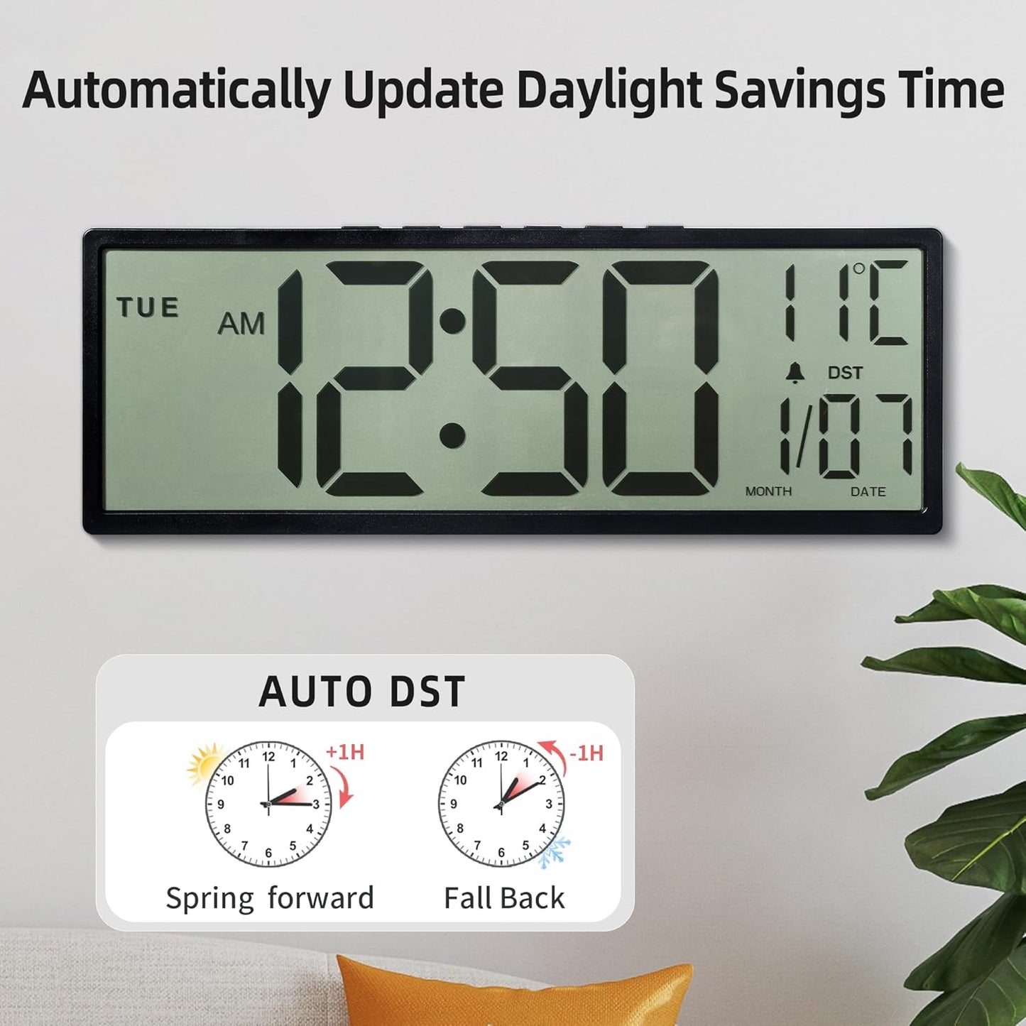 Purilite Select 15.5" Large Digital Wall Clock