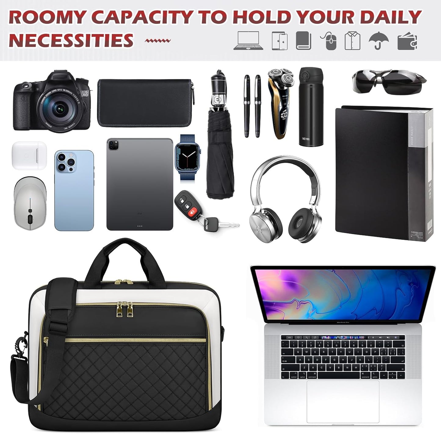 Laptop Bag 17 Inch Laptop Briefcase for Women Waterproof Computer Messenger Bag Professional Laptop Case for Business Work - PuriLite