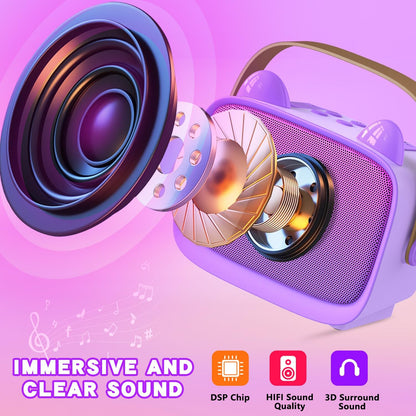 Portable Mini Karaoke Machine for Kids and Families – Bluetooth Speaker with 2 Wireless Microphones, LED Light Show, Voice Changer, Echo Effects, Battery-Powered, Home, Travel, and Party Entertainment - PuriLite