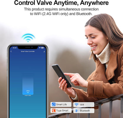 WiFi & Bluetooth Smart Water Valve DN15 (1/2") | Automatic Water Shutoff Controller | App & Voice Control | Alexa & Google Assistant Compatible