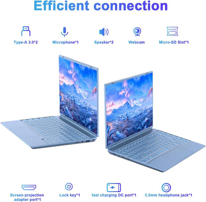 NOTODD Laptop 16" 12GB LPDDR4 512GB SSD Celeron N5095 Up to 2.9Ghz Quad-Core Win 11 PC 1920*1200 2K Screen Dual WIFI Support 2.5" HDD 1TB SSD Expand with Cooling Fan Numeric Keypad for Business-Blue