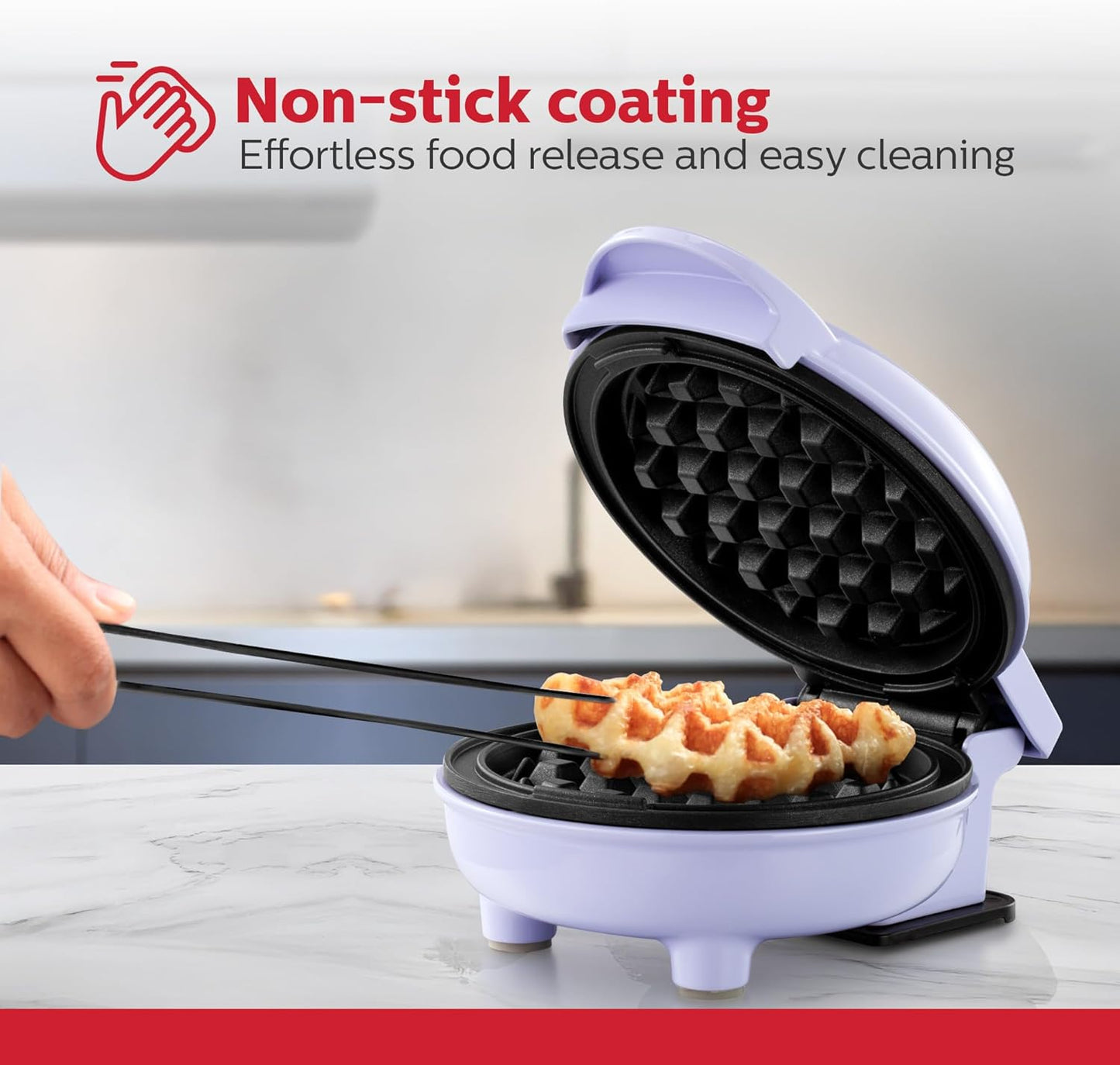 Holstein Housewares Personal/Mini Waffle Maker, Non-Stick Coating, Lavender - 4-inch Waffles in Minutes, Ideal for Breakfast, Brunch, Lunch or Snacks