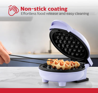 Holstein Housewares Personal/Mini Waffle Maker, Non-Stick Coating, Lavender - 4-inch Waffles in Minutes, Ideal for Breakfast, Brunch, Lunch or Snacks