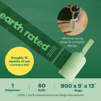 Earth Rated (A Canadian Company), Dog Poop Bag Holder with Dog Poop Bags, Durable and Guaranteed Leakproof, Unscented, 1 Dispenser and 15 Bags