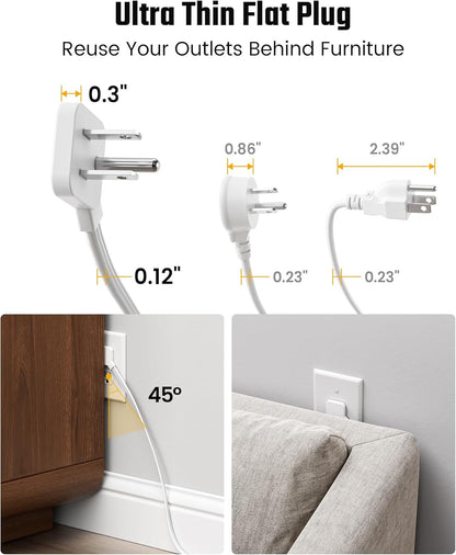 10 Ft Extension Cord, Surge Protector Power Bar with 6 Outlets & 4USB Ports (2 USB 2 C), Mountable Flat Plug Power Strip, Surge Protection for Home, Office, Dorm