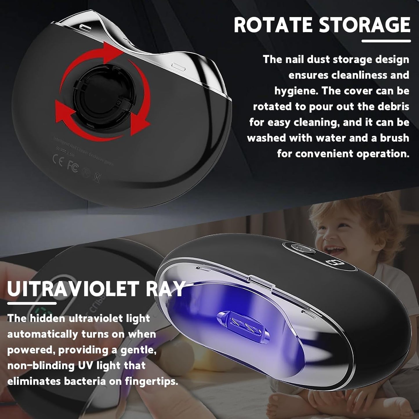 Electric Nail Clippers for Adult, 3-Speed Electric Automatic Nail Clipper for Baby, Kids, Seniors, Rechargeable Nail Trimmer with Nail Scraps Storage (Black)