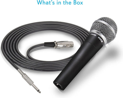 Pyle Professional Dynamic Vocal Microphone - Moving Coil Dynamic Cardioid Unidirectional Handheld Microphone with ON/OFF Switch Includes 15ft XLR Audio Cable to 1/4'' Audio Connection - PDMIC59
