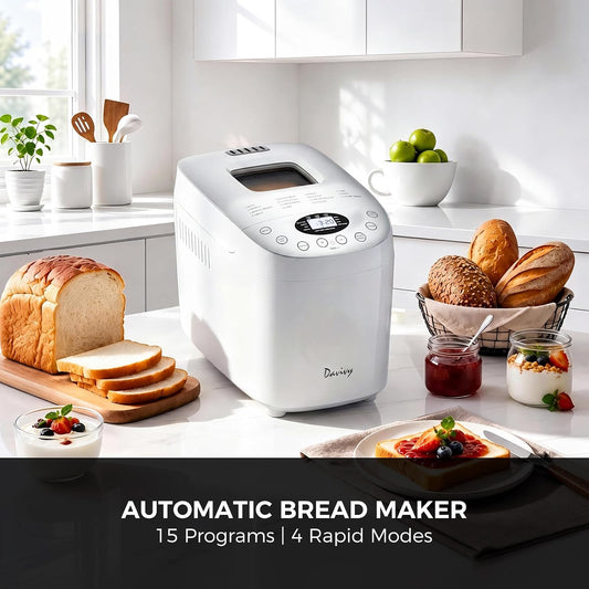 Davivy Bread Machine 3.5LB Large Capacity, 850W Automatic Bread Maker with 15 Programs (Gluten Free, Homemade Memory, Dough Shortcut), 15H Delay Timer, 1H Keep Warm, Nonstick Pan