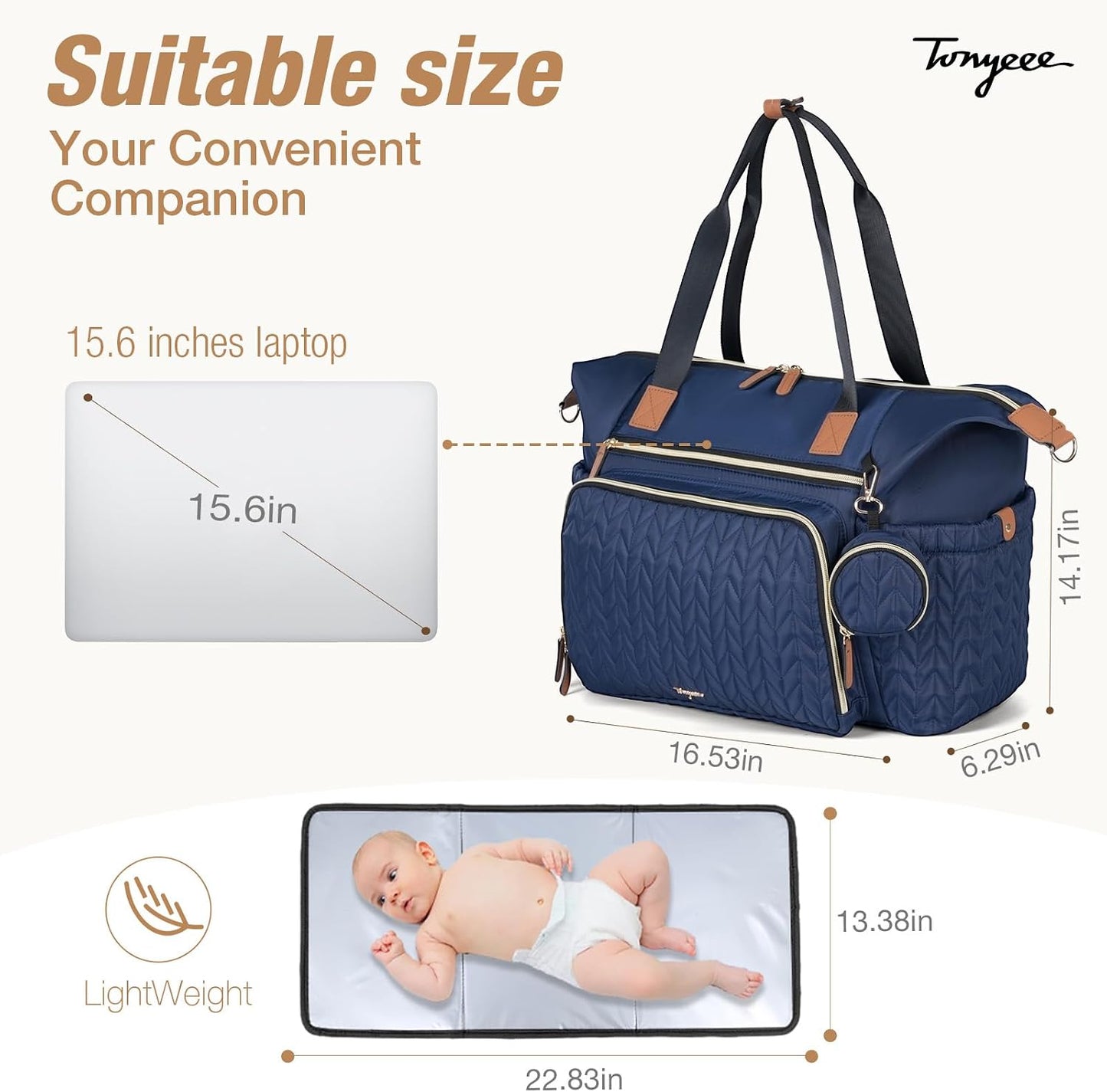 Lekeinchi Baby Diaper Bag, Multifunctional Travel Diaper Bag Tote with Changing Pad and Pacifier Case for Mom