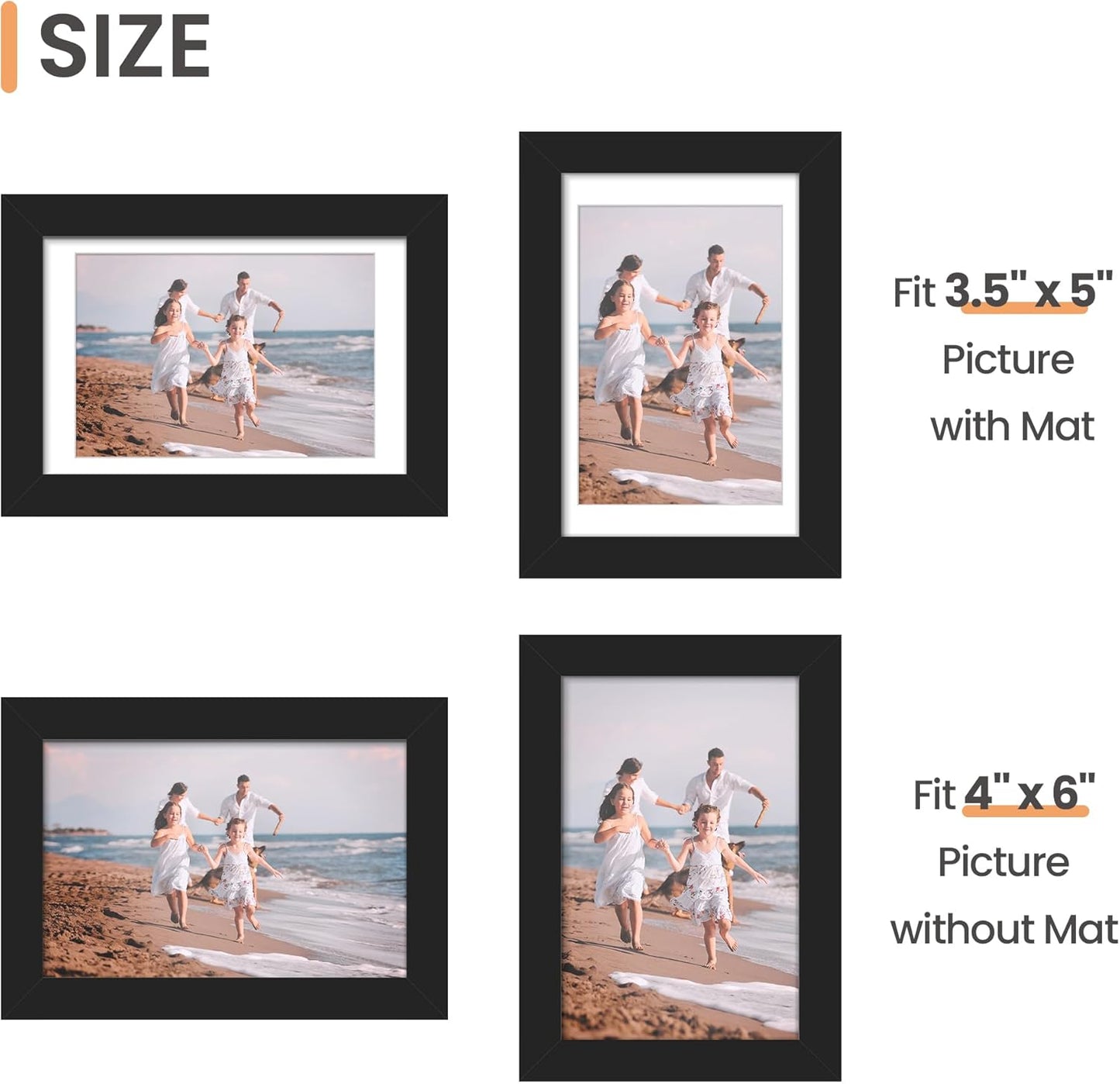 upsimples 11x14 Picture Frame, Display Pictures 8x10 with Mat or 11x14 Without Mat, Wall Hanging Photo Frames, Black