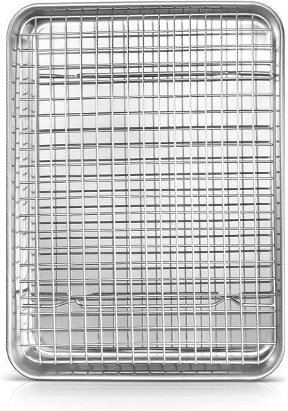 17.5 Inch Baking Sheet Pan with Rack Set, Joyfair Stainless Steel Half Size Oven Cookie Sheet Tray with Cooling Rack, Non-Toxic & Heavy Duty, Mirror Finishes &Easy Cleaning - (1 Pan + 1 Rack)