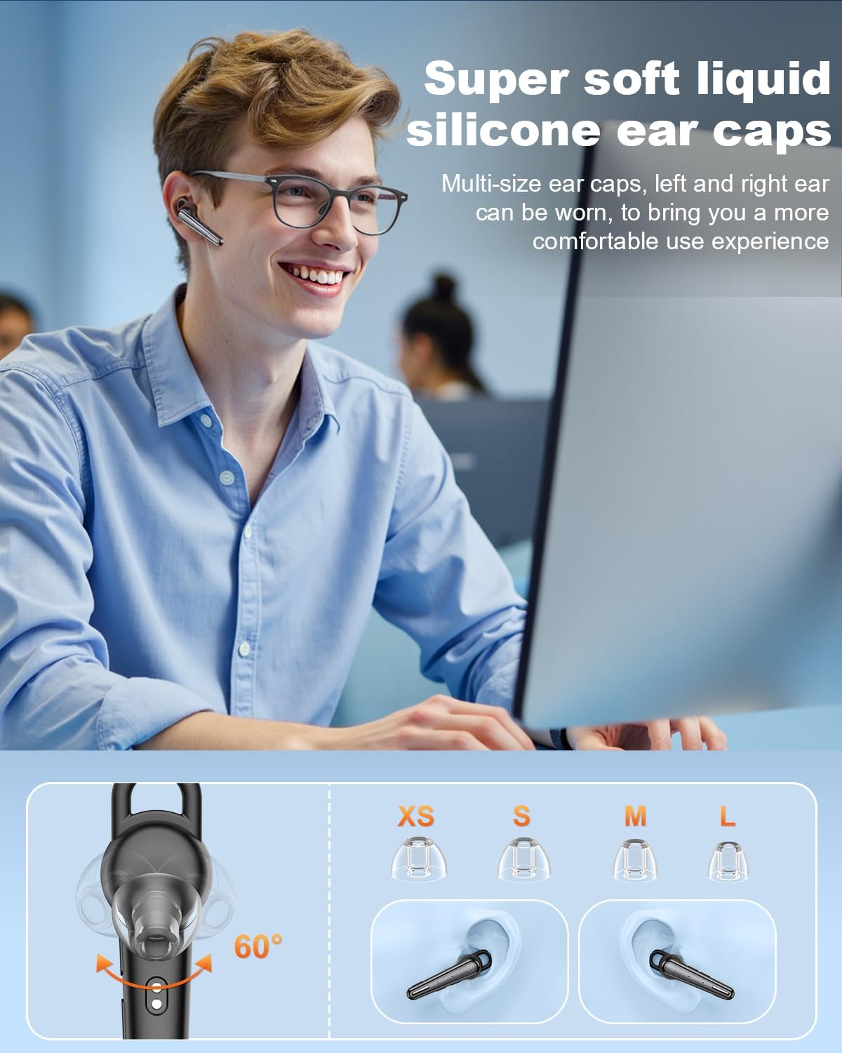 Bluetooth Headset V5.1 Bluetooth Earpiece with 500mAh Charging Case ENC Noise Canceling Mic, LED Battery Display Hands-Free Single-Ear Earbud for Cell Phone Business Calls
