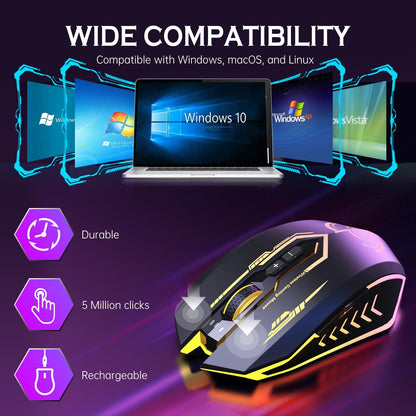 Wireless Gaming Mouse Up to 10000 DPI, UHURU Rechargeable USB Wireless Mouse with 6 Buttons 7 Changeable LED Color Ergonomic Programmable MMO RPG for PC Laptop, Compatible with Windows Mac