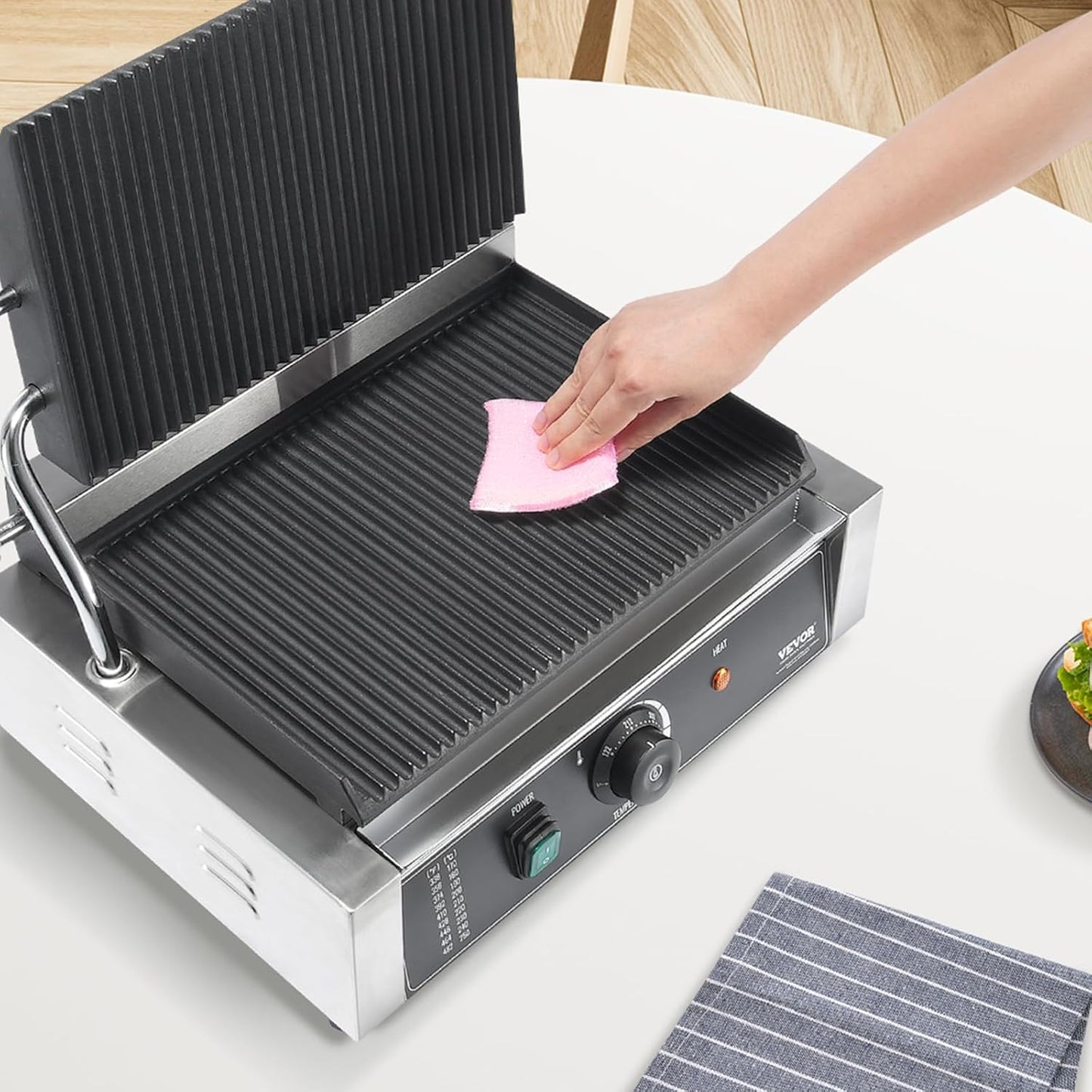 VEVOR 7 IN 1 Electric Contact Grill,1800W Indoor Panini Press Griddle,Stainless Steel Teppanyaki Grill with Nonstick&Removable Iron Plate, 0-446℉ Adjustable Temp Control,LCD Display,110V