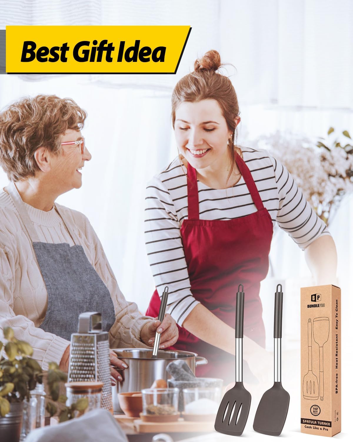 Pack of 2 Silicone Slotted Spatula,Non Stick Solid Kitchen Turner, High Heat Resistant BPA Free Cooking Utensils for Fish, Eggs, Pancakes（Black