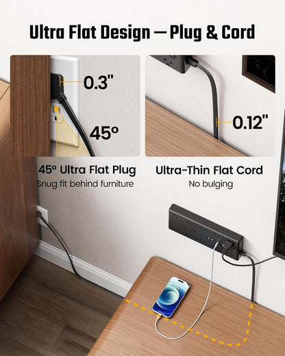 SUPERDANNY Surge Protector Power Bar with 13 Outlets & 4 USB (2 USB C), 6Ft