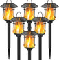 Dynaming 6 Pack Solar Flame Torch Lights Outdoor, Halloween Dual Use Flickering Flame Garden Light, Christmas Hanging Lanterns, Auto On/Off & Waterproof Lighting for Lawn Patio Yard Walkway Driveway