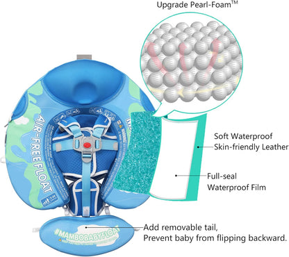 Mambobaby Baby Swim Float with Canopy, Non-Inflatable Solid Baby Float, Upgrade Soft Skin-Friendly Material Infant Swim Float
