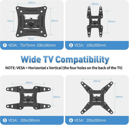 Full Motion Articulating TV Wall Mount Bracket with Swivel Tilt Extension & Rotation, Adjustable Arms for 13-42 Inch Flat/Curved LED LCD TVs & Monitors, Max 44lbs VESA 200x200mm