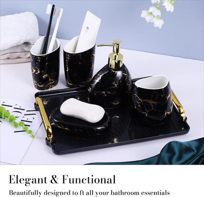 White Bathroom Accessories Set,Modern Countertop Bathroom Decor,Luxury 6 Piece Bathroom Accessory Set,Complete with Soap Dispenser,Toothbrush Holder,Tumbler,Tray