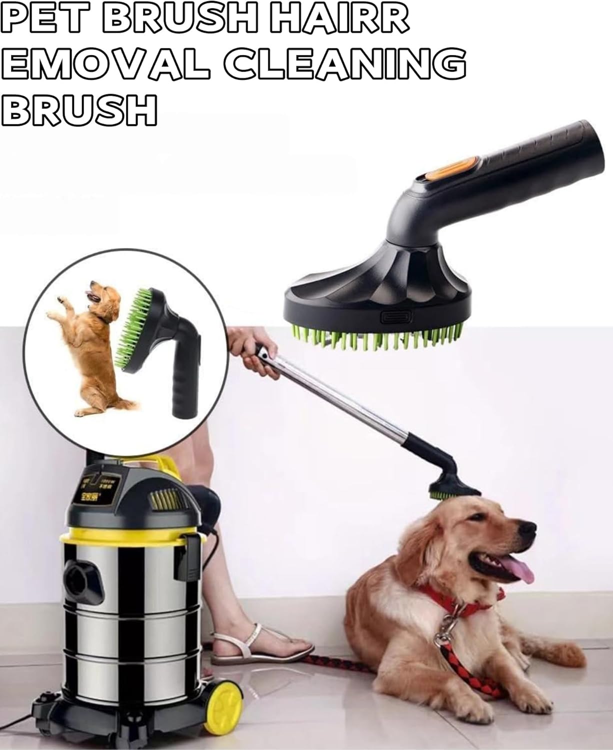 XWHLXY Shedding Brush Vacuum Attachment Kit - Pet Grooming Vacuum Cleaner Tool | Pet Massage Tool | 1m Hose | 32/35mm Adapter, for Most Vacuums(4pcs Set)