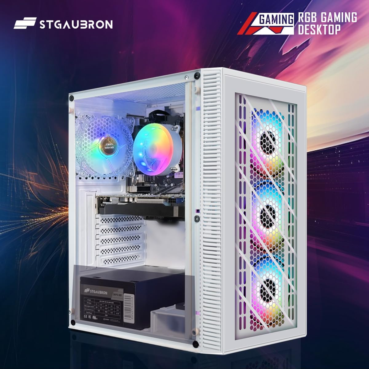 STGAubron Gaming Desktop PC, Radeon RX 590 8G GDDR5, Intel i7 Xeon E5 2.5G up to 3.3G, 32G DDR3, 1T SSD,600M WiFi, BT 5.0, RGB Fan x 6, RGB Keyboard & Mouse & Mouse Pad, W10H64